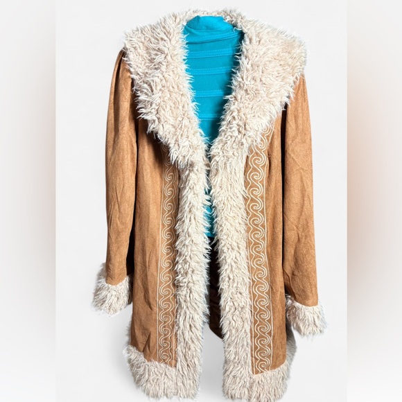 rusty dusty Jackets & Blazers - Rusty Dusty Teddy Lined Open Front Faux Suede Boho Long Jacket Sz Medium Womens